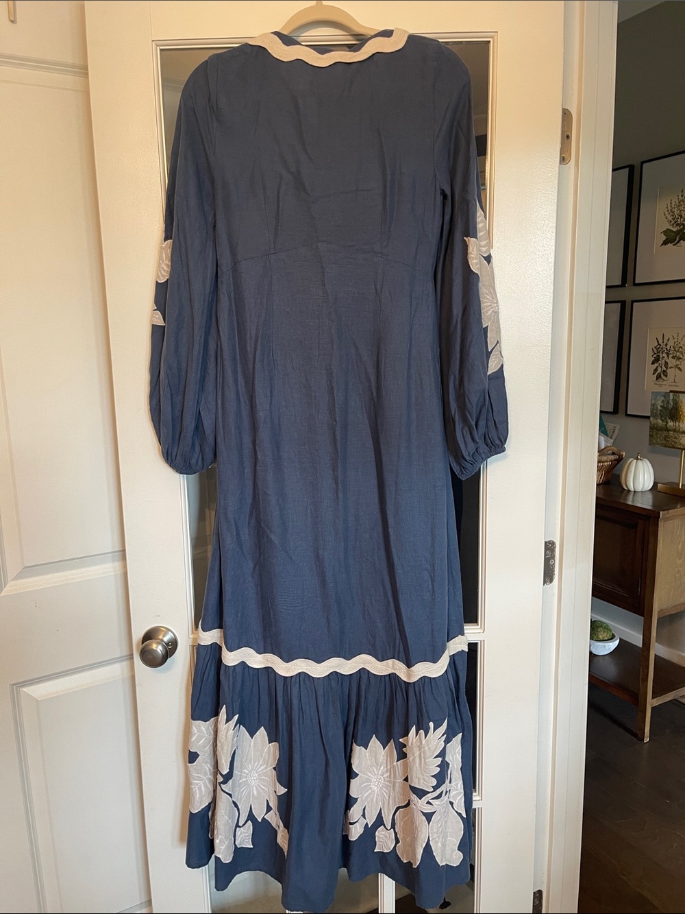 Farm Rio x Anthropologie Navy Maxi Dress with White Embroidered Pineapple Motif - Picture 4 of 4